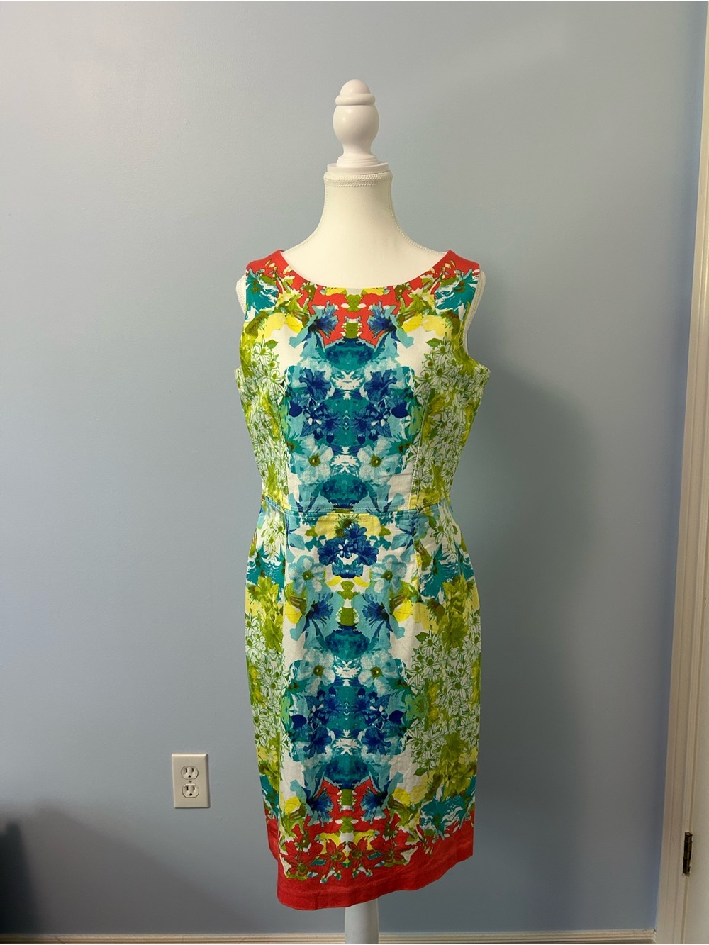 Nine West Vibrant Floral Midi Dress in Blue, Green, Red